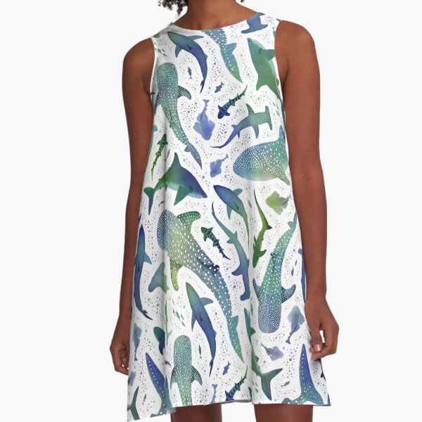 Item preview, Blue and green watercolor shark ocean designed and sold by adenaJ.