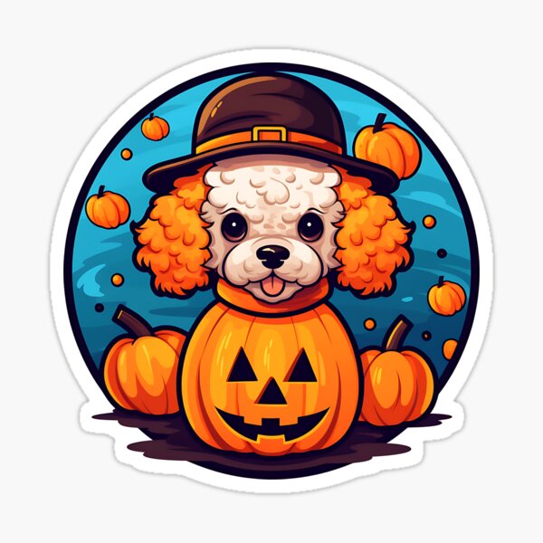 Trick or Treat Unusual Halloween Puppy Cute Dog Poses with Pumpkin Sticker  for Sale by HealthyHappyYou