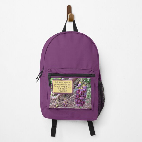Item preview, Bible verse Colossians 3:15 with 'bird like' Purple Mucuna Flowers designed and sold by Linda Walsh.