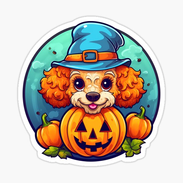 Trick or Treat Unusual Halloween Puppy Cute Dog Poses with Pumpkin Sticker  for Sale by HealthyHappyYou