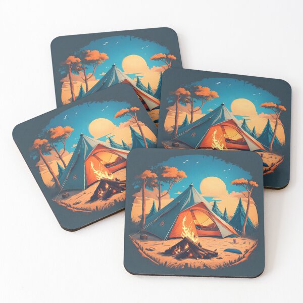 Item preview, Rustic Campfire and Tent by Sunset designed and sold by Ceemko's Vintage Corner.