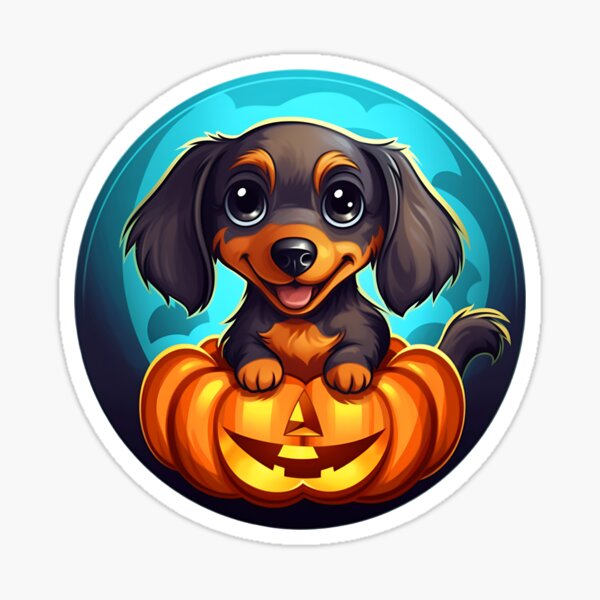 Trick or Treat Unusual Halloween Puppy Cute Dog Poses with Pumpkin Sticker  for Sale by HealthyHappyYou