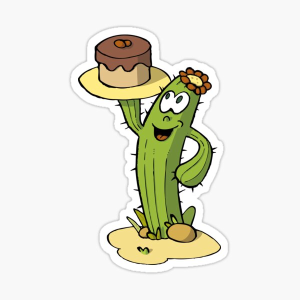cactus pâtissier avec un gros gâteau 2 sépia Sticker
