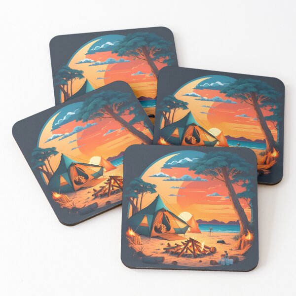 Item preview, Enchanting Campfire and Tent Sunset Scene designed and sold by Ceemko's Vintage Corner.