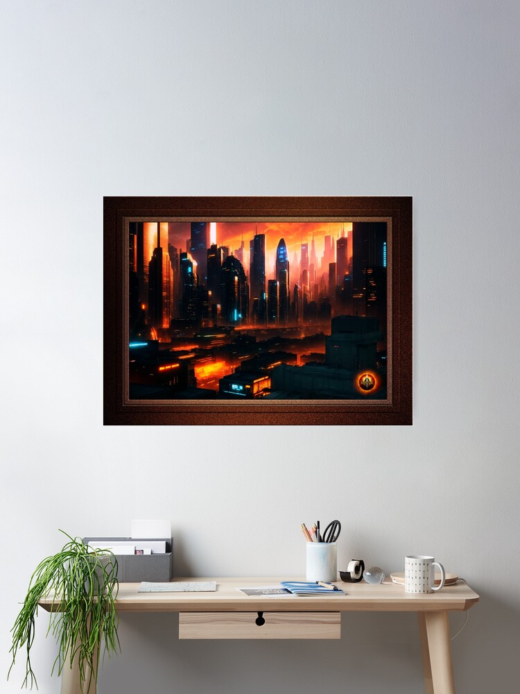 Pramalan The Golden City That Never Sleeps Sci-Fantasy AI Concept Art by Xzendor7 Wall Decor Poster