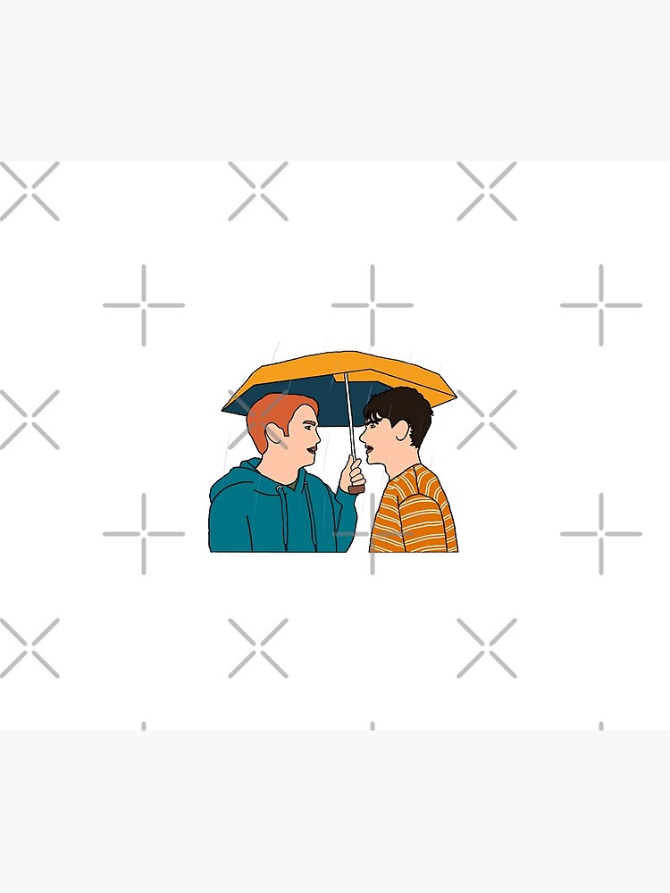 Thumbnail 6 of 6, Comforter, Heartstopper Nick & Charlie talking under the rain under before kissing designed and sold by xiape.