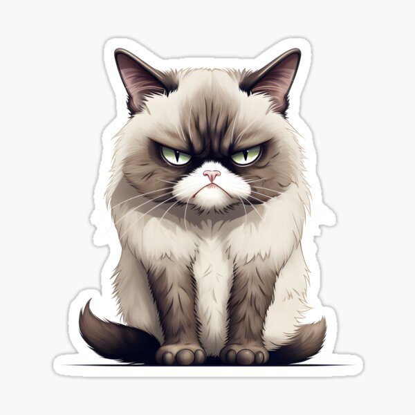 Angry furry cartoon cat. Cute grumpy cat for prints, design, cards