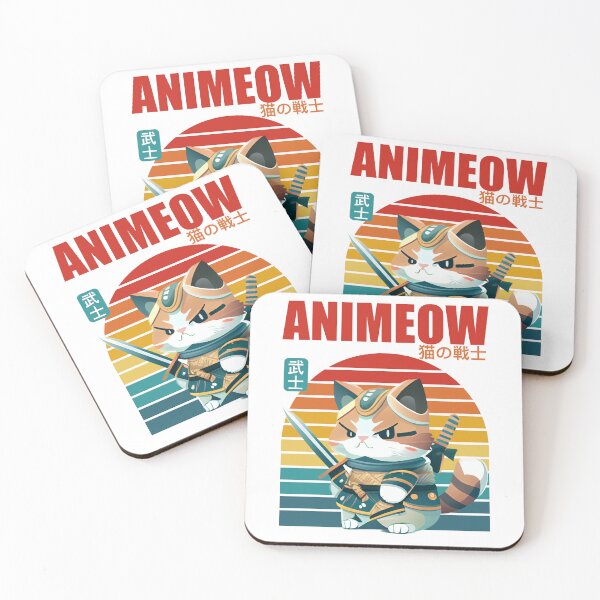Item preview, Animeow Samurai Cat blue and golden amer  blue symbol rainbow background designed and sold by mermaidselina.