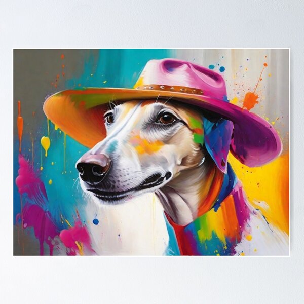 Greyhound Dog Portrait With a Cowboy Hat Poster