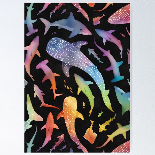 Item preview, Rainbow shark ocean on black designed and sold by adenaJ.