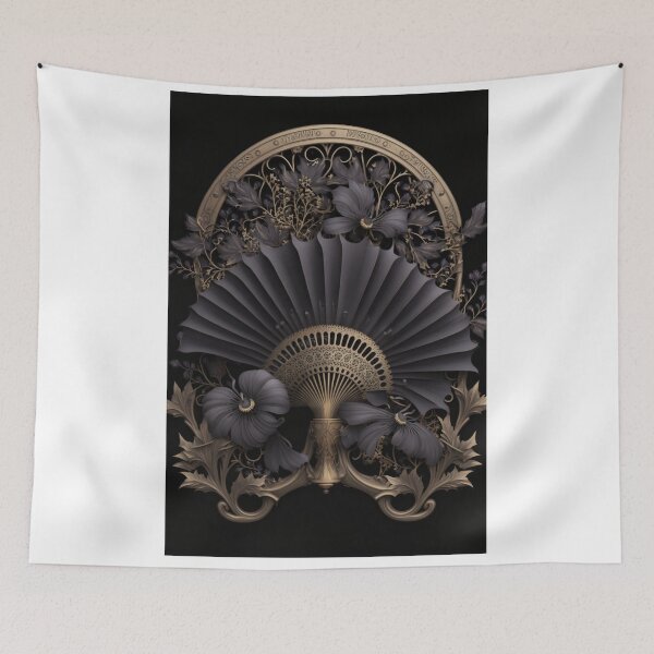 Item preview, A majestic golden fan adorned with flowers designed and sold by Marie Colençon.