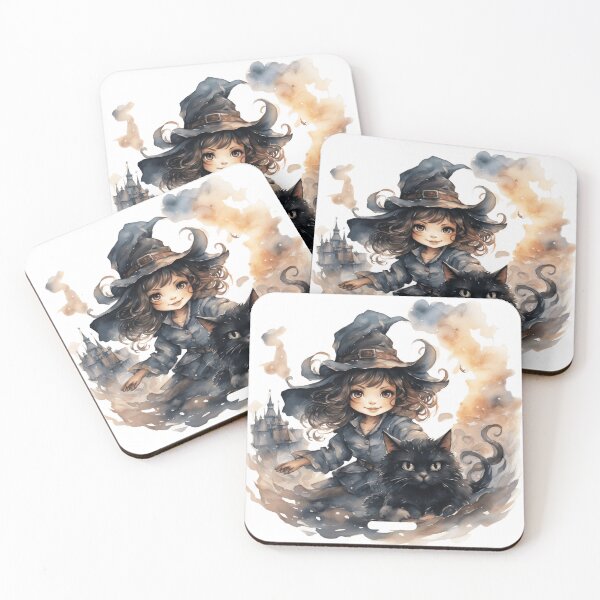 Item preview, halloween little witch and flying cat designed and sold by Ps_ Studio21.