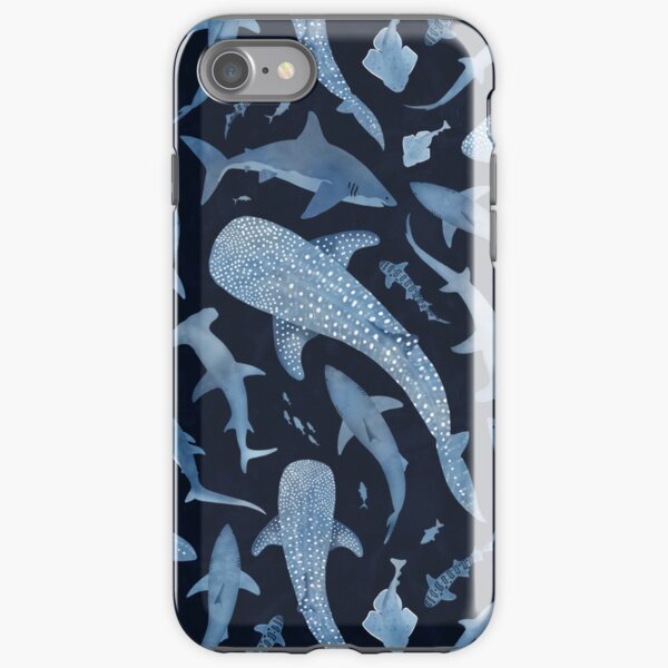Item preview, Monochrome blue watercolour shark ocean on black designed and sold by adenaJ.