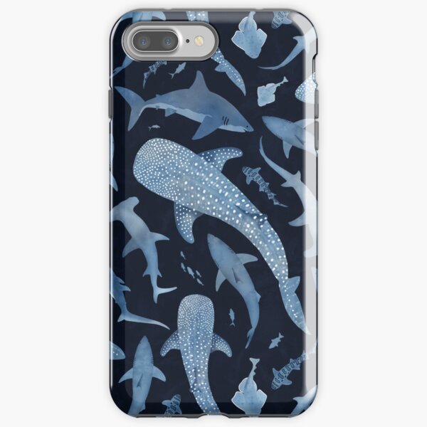 Item preview, Monochrome blue watercolour shark ocean on black designed and sold by adenaJ.