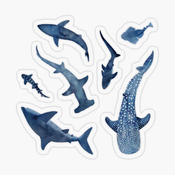 Item preview, Monochrome blue watercolour shark ocean on black designed and sold by adenaJ.
