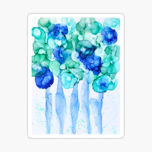Pistachio Blue Floral Bouquet - Alcohol Ink Painting Sticker