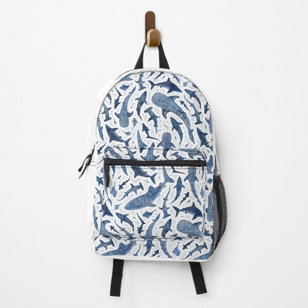 Item preview, Monochrome blue watercolour shark ocean on white designed and sold by adenaJ.