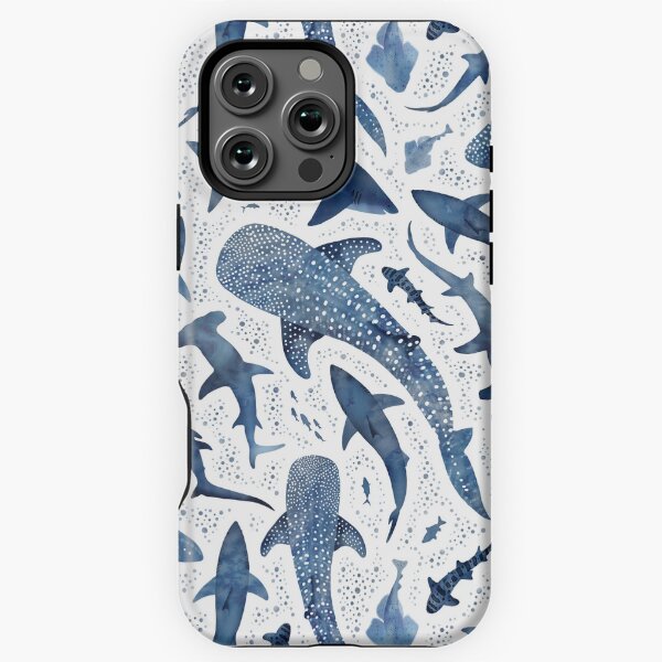Item preview, Monochrome blue watercolour shark ocean on white designed and sold by adenaJ.