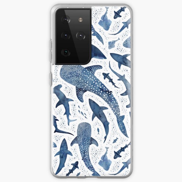 Item preview, Monochrome blue watercolour shark ocean on white designed and sold by adenaJ.