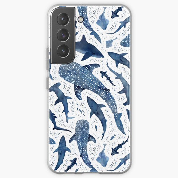 Item preview, Monochrome blue watercolour shark ocean on white designed and sold by adenaJ.