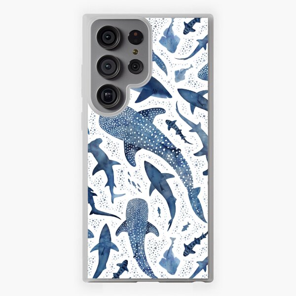 Aperçu de l'œuvre Océan de requin aquarelle bleu monochrome sur blanc créée et vendue par adenaJ.