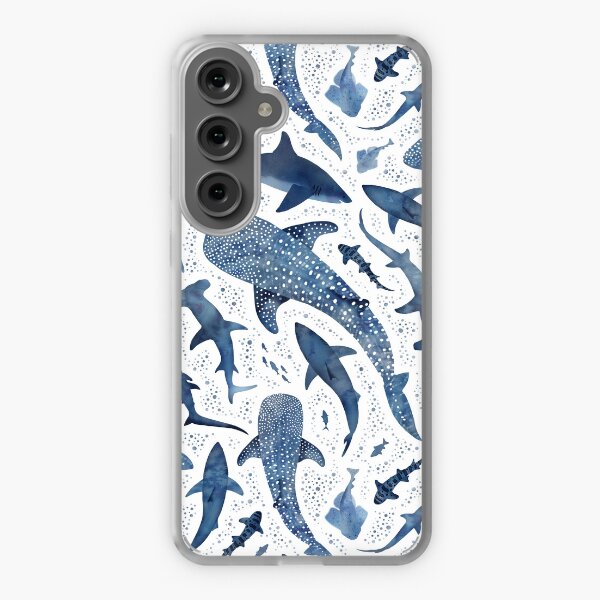 Item preview, Monochrome blue watercolour shark ocean on white designed and sold by adenaJ.