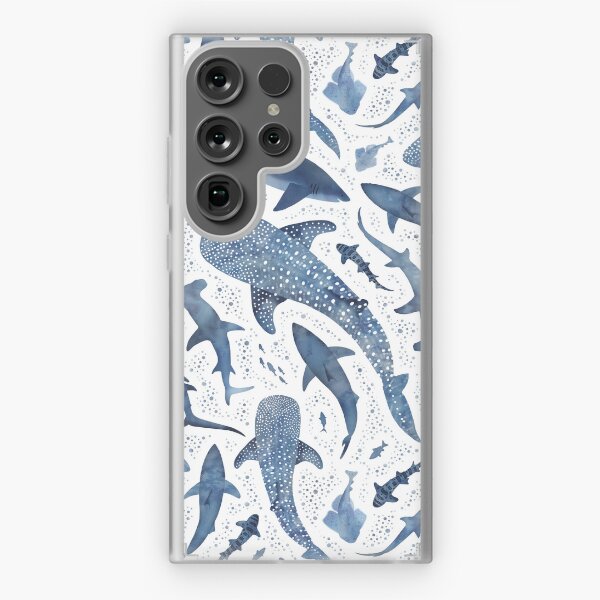 Item preview, Monochrome blue watercolour shark ocean on white designed and sold by adenaJ.
