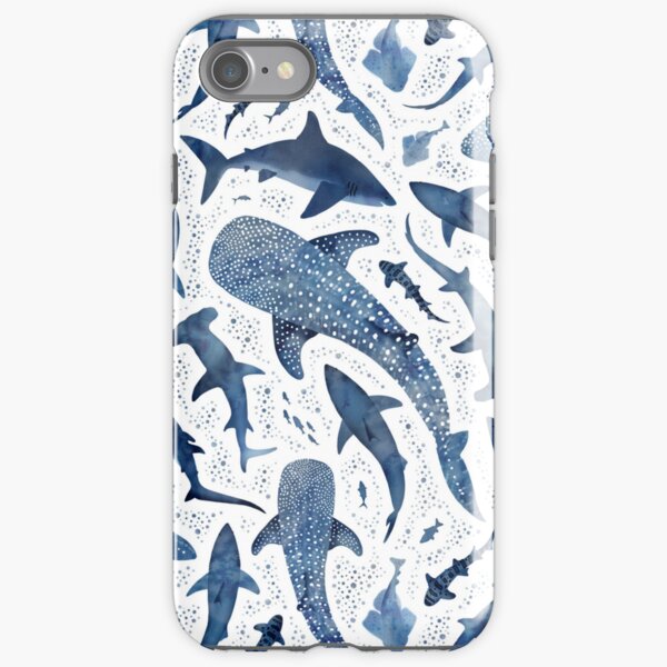 Item preview, Monochrome blue watercolour shark ocean on white designed and sold by adenaJ.