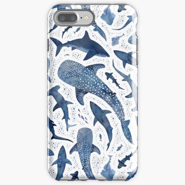 Item preview, Monochrome blue watercolour shark ocean on white designed and sold by adenaJ.