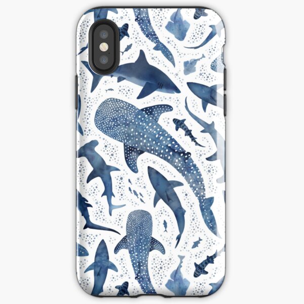 Item preview, Monochrome blue watercolour shark ocean on white designed and sold by adenaJ.