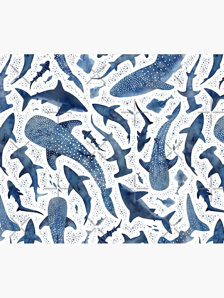 Thumbnail 5 of 5, Mouse Pad, Monochrome blue watercolour shark ocean on white designed and sold by adenaJ.