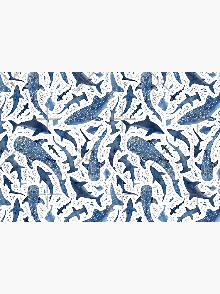 Thumbnail 3 of 3, Journal, Monochrome blue watercolour shark ocean on white designed and sold by adenaJ.