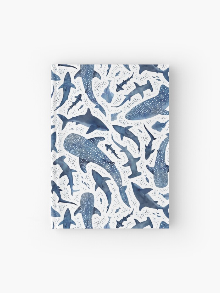 Thumbnail 1 of 3, Journal, Monochrome blue watercolour shark ocean on white designed and sold by adenaJ.
