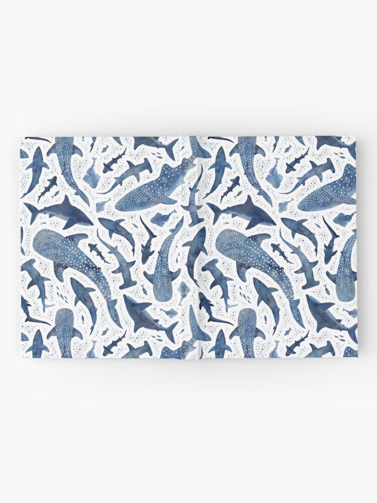 Thumbnail 2 of 3, Journal, Monochrome blue watercolour shark ocean on white designed and sold by adenaJ.