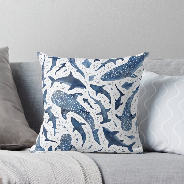 Item preview, Monochrome blue watercolour shark ocean on white designed and sold by adenaJ.