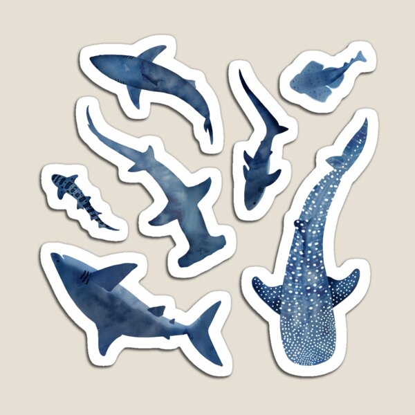 Aperçu de l'œuvre Océan de requin aquarelle bleu monochrome sur blanc créée et vendue par adenaJ.