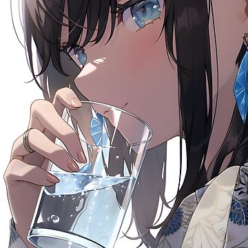 Anime girl drinking from a glass with a straw on Craiyon