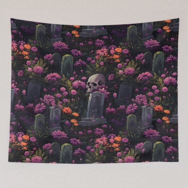 Item preview, Gothic Cemetery Gravestones and Flowers Pattern designed and sold by SchorlCraft.