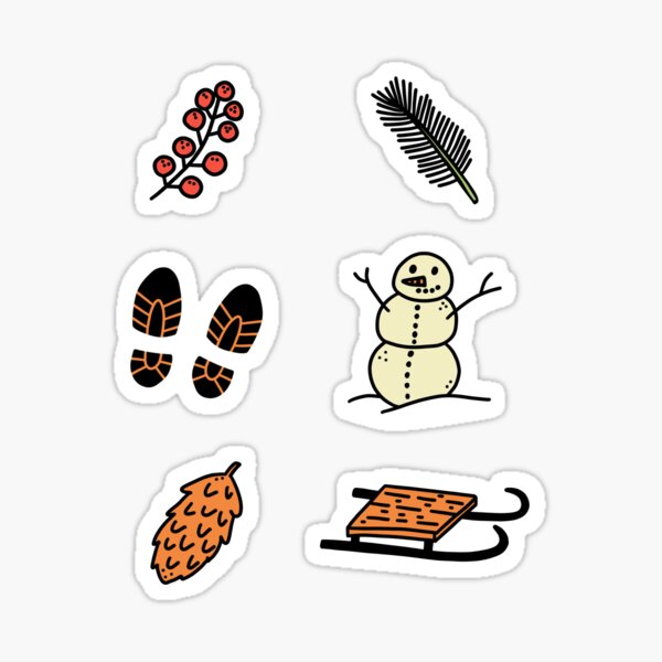 Artikel-Vorschau von Winterabenteuer-Aufkleberpaket – Schlitten, Tannenzapfen, Tannennadeln, wilde Beeren, Fußabdrücke, Schneemann, designt und verkauft von CuddlesAndLearn.