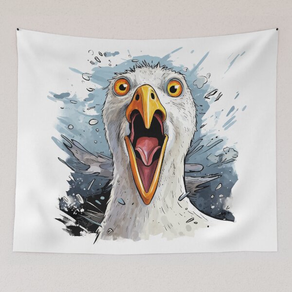 Item preview, humorous illustration with crazy crying seagull designed and sold by Capictures.