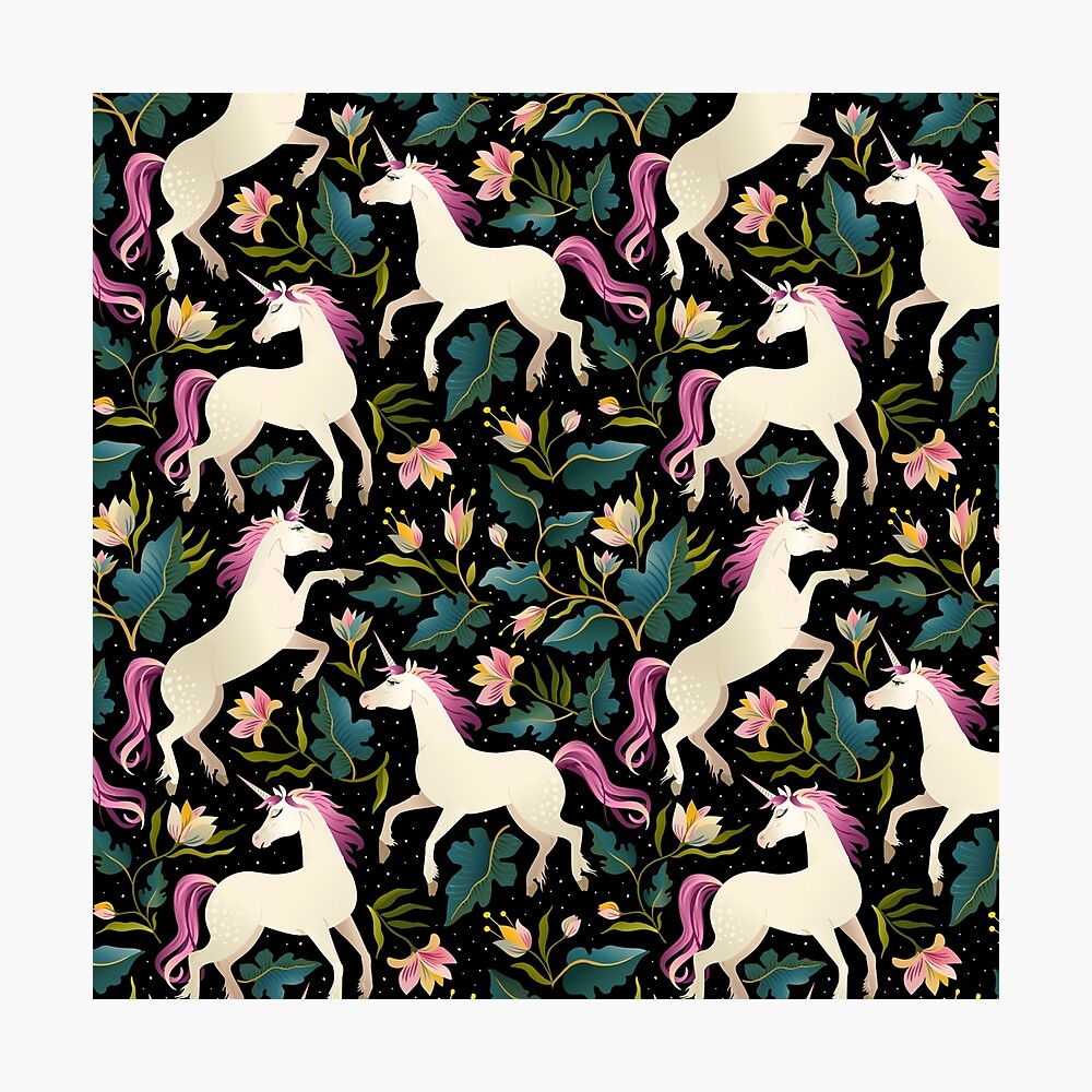 Dancing Unicorns In The Garden Fantasy Tapestry Pattern Poster By