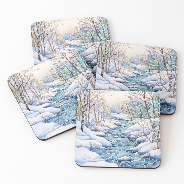 Artikelvorschau, Der schmale Fluss fließt durch den Winterwald, digitale Kunst entworfen und verkauft von EternityLoves.