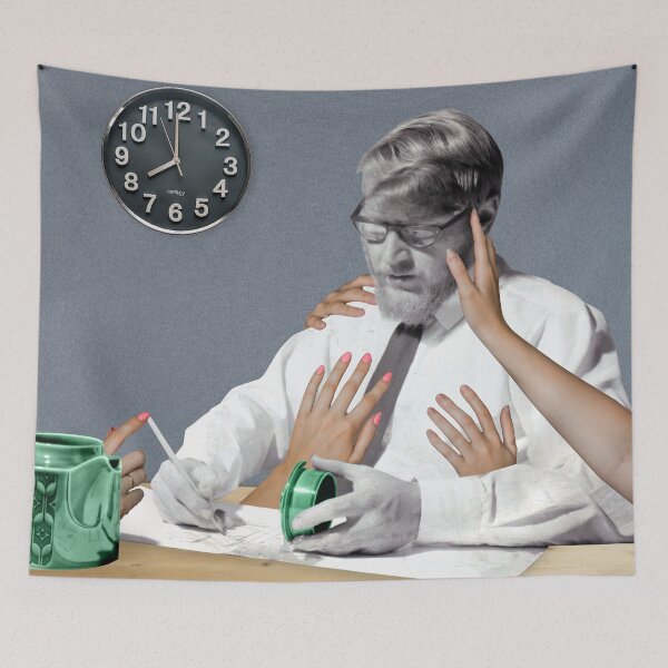 Item preview, Home & Office Decor, Surreal Collage Art Print: “Quitting Time” - Captivating Office Scene with Tempting Distractions designed and sold by GollyWillikers.