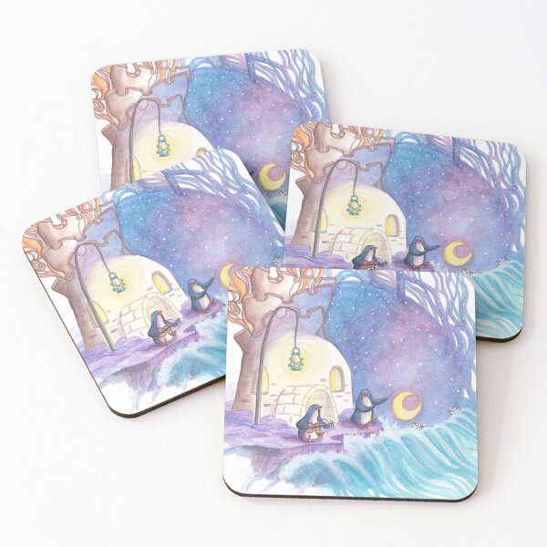 Item preview, Penguin couple enjoying the night sky outside their seaside home. designed and sold by PenguinGirl-Art.