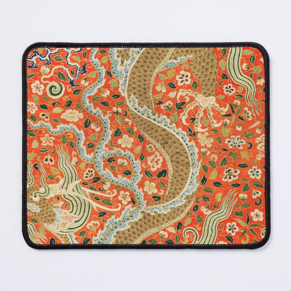 Item preview, Vintage Chinese Dragon Floral Red, Teal and Gold Asian Textile | P303 designed and sold by Piccolo Fiore Prints.