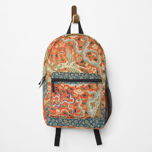 Item preview, Vintage Chinese Dragon Floral Red, Teal and Gold Asian Textile | P303 designed and sold by Piccolo Fiore Prints.