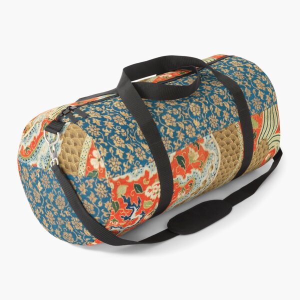 Item preview, Vintage Chinese Dragon Floral Red, Teal and Gold Asian Textile | P303 designed and sold by Piccolo Fiore Prints.