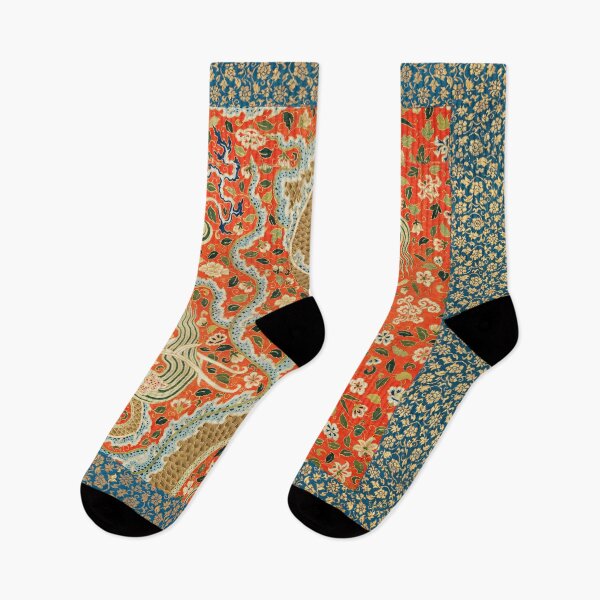 Item preview, Vintage Chinese Dragon Floral Red, Teal and Gold Asian Textile | P303 designed and sold by Piccolo Fiore Prints.