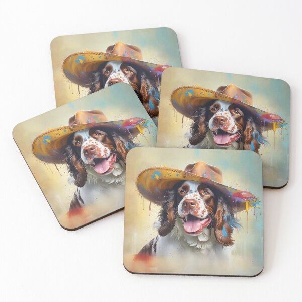 Item preview, Springer Spaniel Dog Portrait With A Cowboy Hat designed and sold by Wolfheartart.