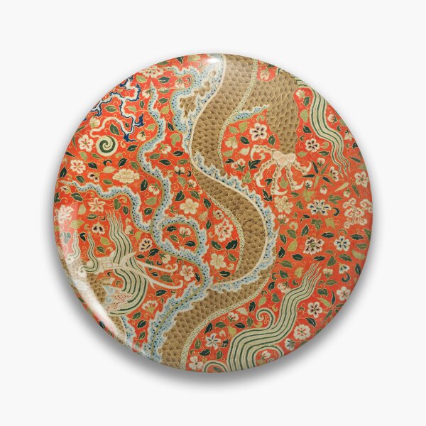 Item preview, Vintage Chinese Dragon Floral Red, Teal and Gold Asian Textile | P303 designed and sold by Piccolo Fiore Prints.